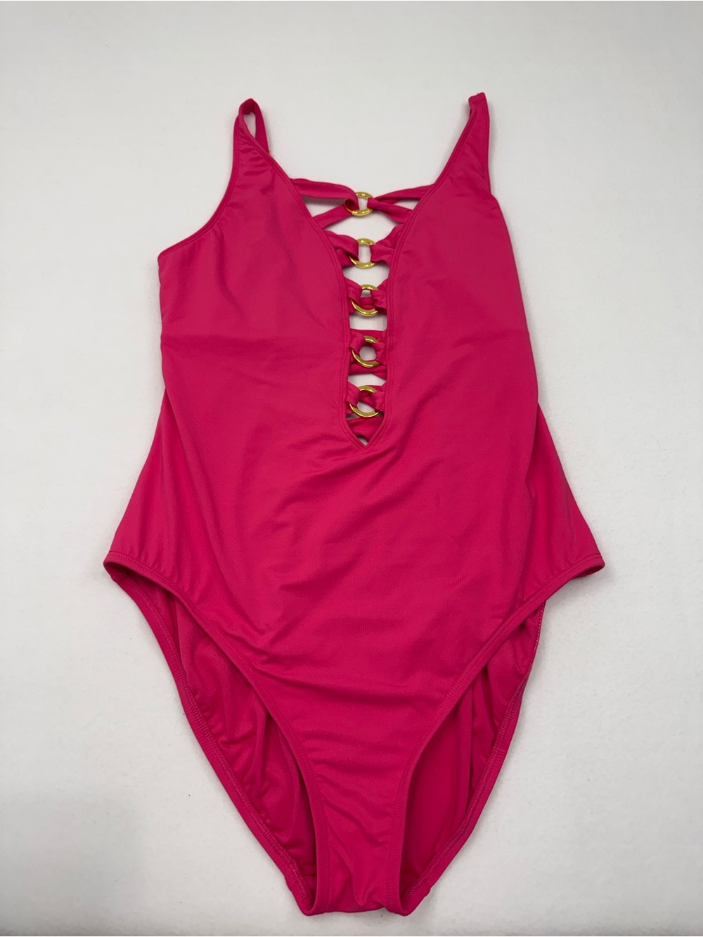 Bleu Rod Beattie “Ring Me Up” Rose Pink Plunge One-Piece Swimsuit Size 14